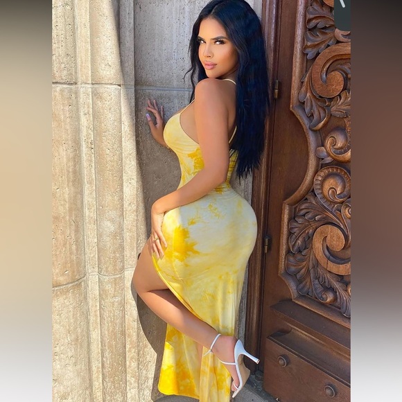 FashionNova Dying For Your Love Tie Dye Maxi Dress - Yellow/combo - Picture 6 of 10